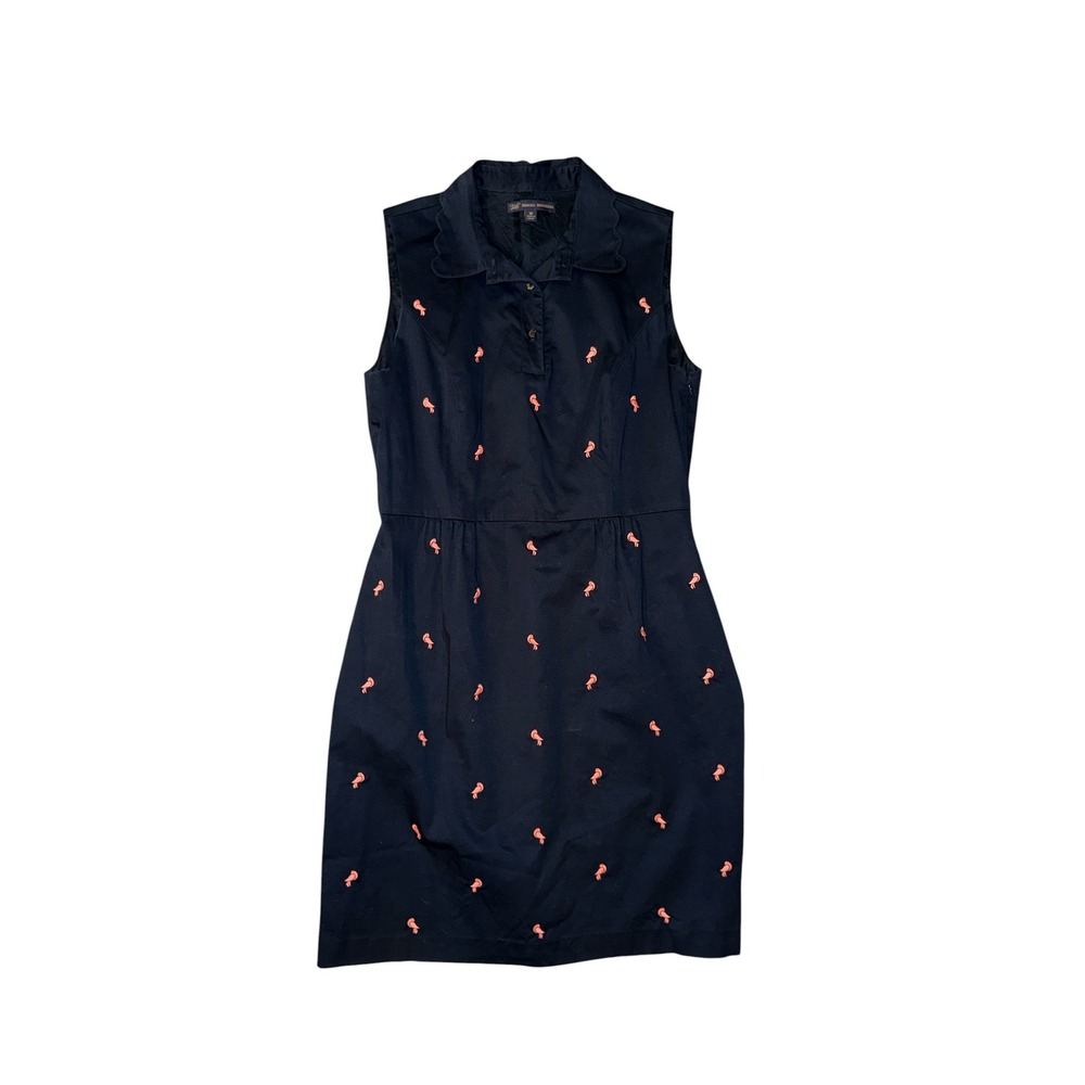 Brooks Brothers Dress Womens 10 Navy Blue Bird Embroidered Scallop Collar‎